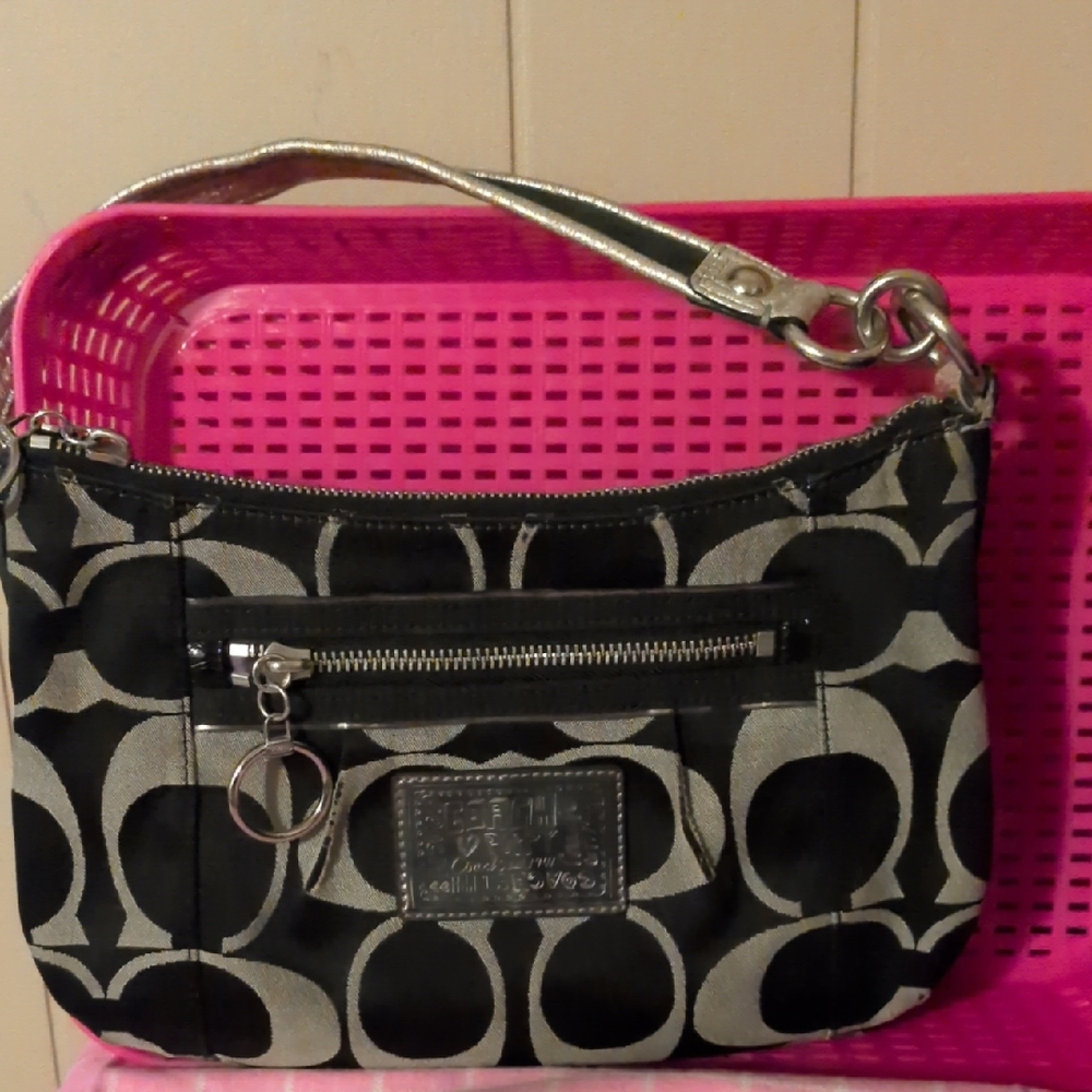 Coach Black and Gray Signature Shoulder Bag